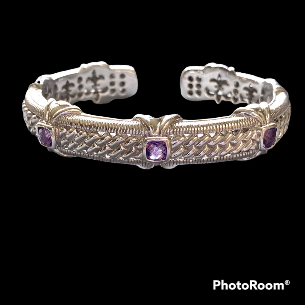 Judith Ripka Sterling Silver Hinged Cuff Bracelet With Amethyst
